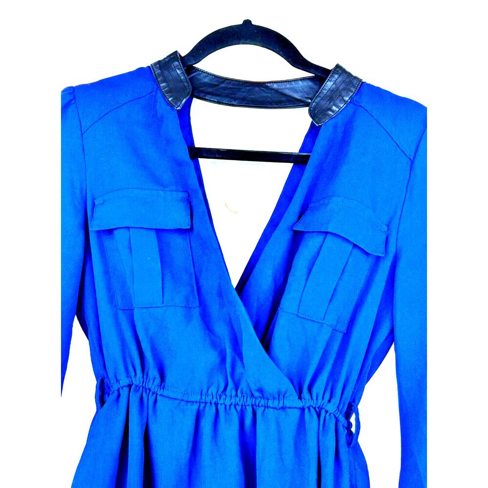 Very J Dress Womens Small Blue Elastic Waist Deep V Neck Long Sleeve Pullover - Picture 2 of 15